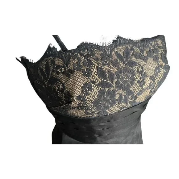 Womens Ann Taylor Petites Black Onyx Lace Strapless Overlay Vintage Chic Dress 0 - Picture 2 of 4